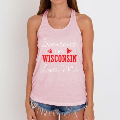 Someone In Wisconsin Loves Me Relationship Couple Gift Women's Knotted Racerback Tank