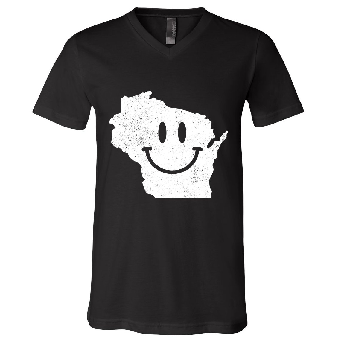 Smiling In Wi Funny Wisconsin Happy Face V-Neck T-Shirt