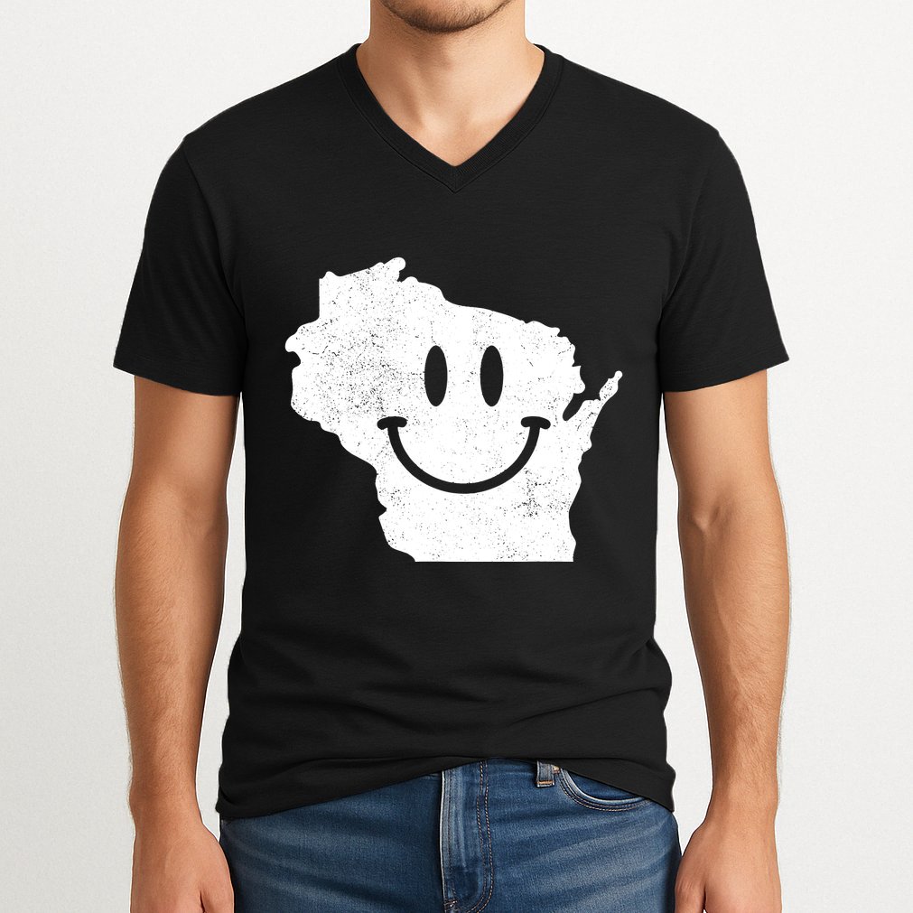 Smiling In Wi Funny Wisconsin Happy Face V-Neck T-Shirt