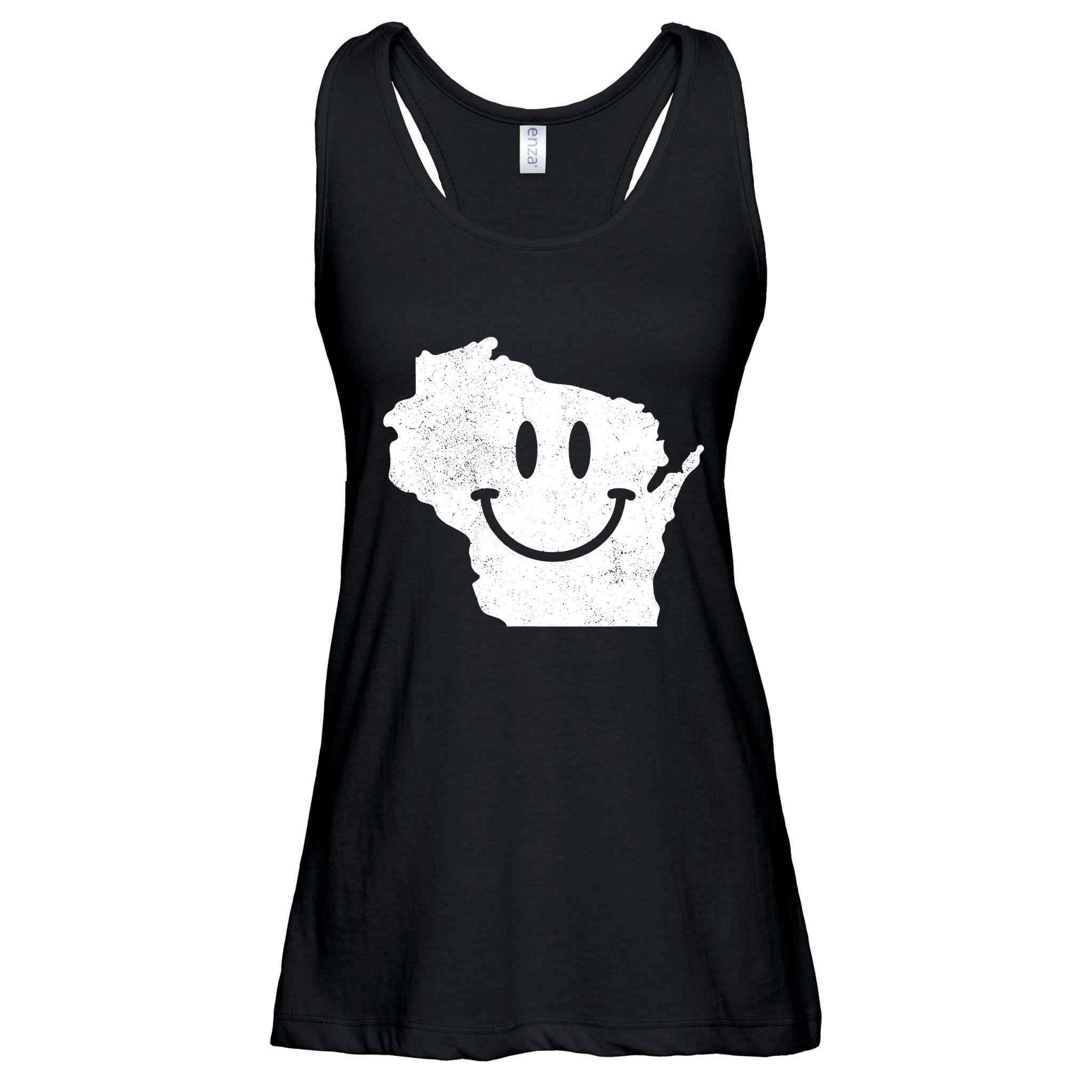 Smiling In Wi Funny Wisconsin Happy Face Ladies Essential Flowy Tank