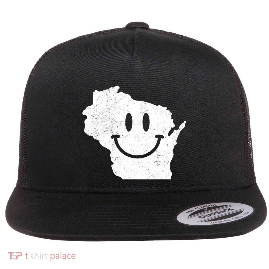 Smiling In Wi Funny Wisconsin Happy Face Flatbill Hat