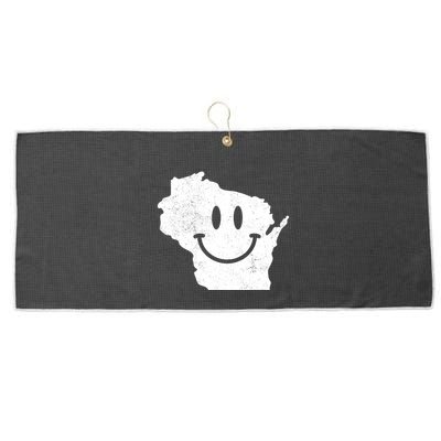 Smiling In Wi Funny Wisconsin Happy Face Large Microfiber Waffle Golf Towel