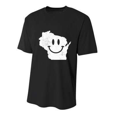 Smiling In Wi Funny Wisconsin Happy Face Youth Performance Sprint T-Shirt