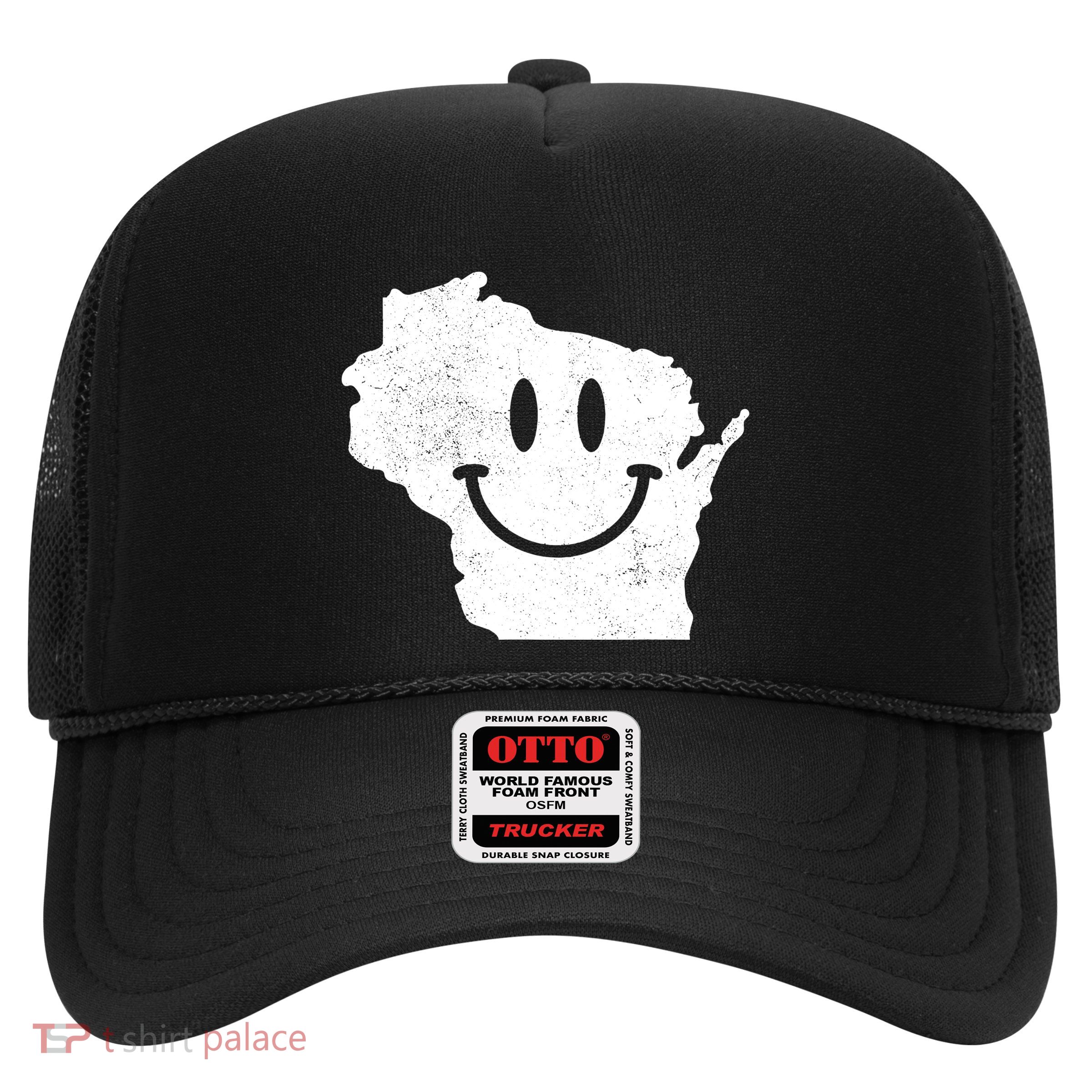 Smiling In Wi Funny Wisconsin Happy Face Trucker Hat