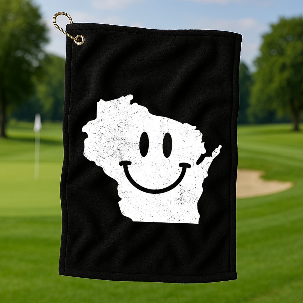 Smiling In Wi Funny Wisconsin Happy Face Golf Towel