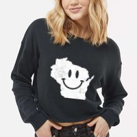 Smiling In Wi Funny Wisconsin Happy Face Cropped Pullover Crew