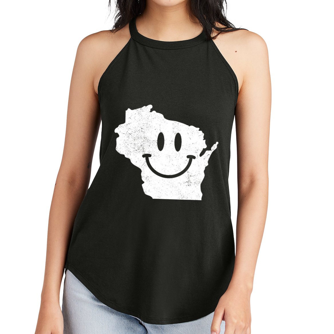 Smiling In Wi Funny Wisconsin Happy Face Women's Perfect Tri Rocker Tank