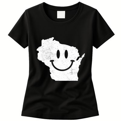 Smiling In Wi Funny Wisconsin Happy Face Womens T-Shirt