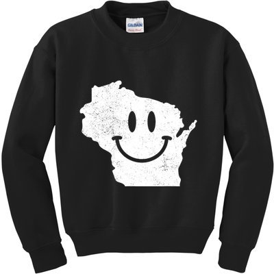 Smiling In Wi Funny Wisconsin Happy Face Kids Sweatshirt