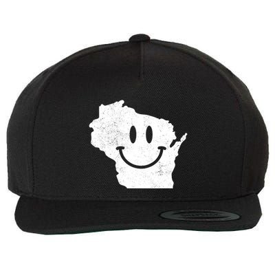 Smiling In Wi Funny Wisconsin Happy Face Wool Snapback Cap