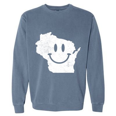 Smiling In Wi Funny Wisconsin Happy Face Garment-Dyed Sweatshirt