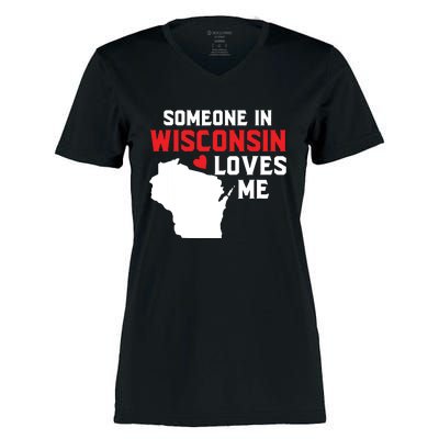 Someone In Wisconsin Loves Me Women's Momentum V-Neck T-Shirt