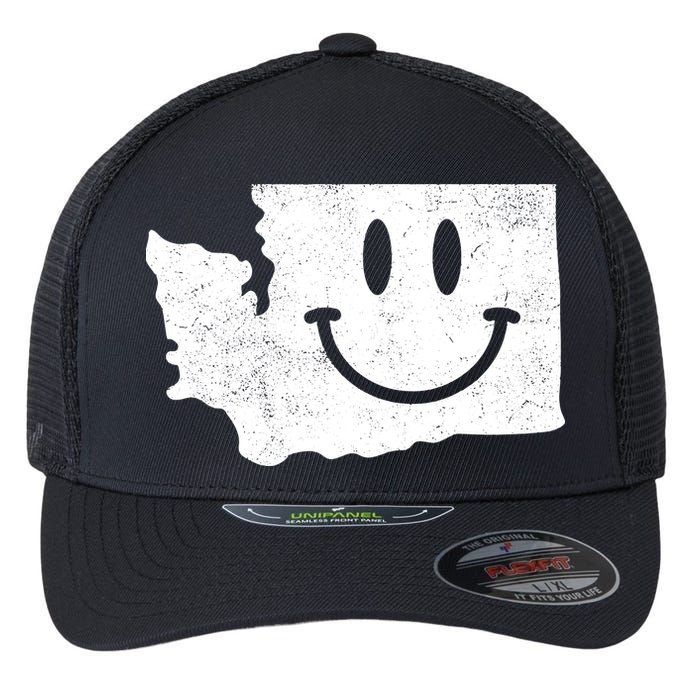 Smiling In Wa Funny Washington Happy Face Flexfit Unipanel Trucker Cap