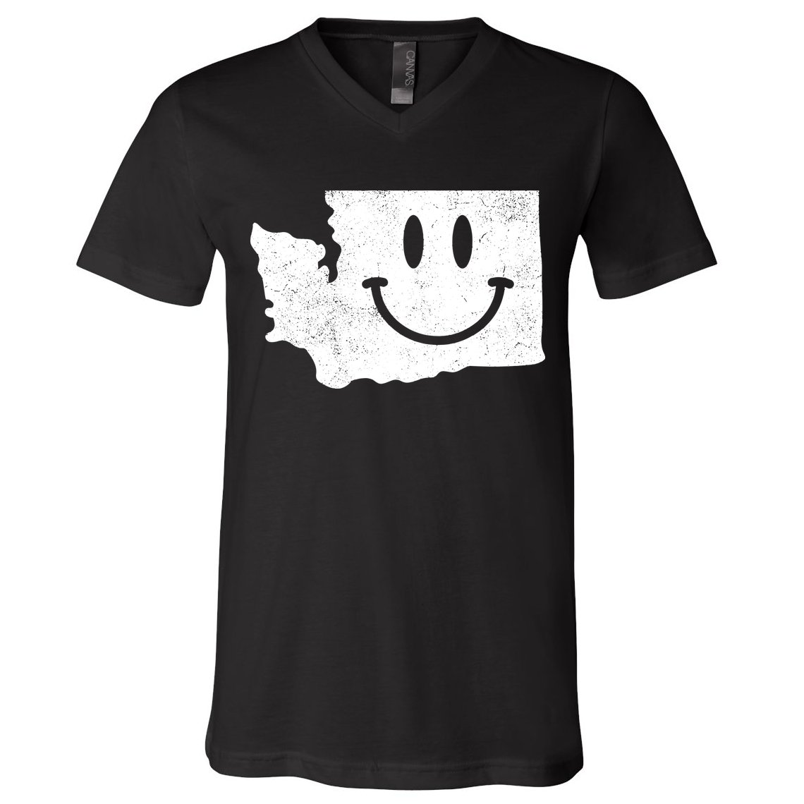 Smiling In Wa Funny Washington Happy Face V-Neck T-Shirt