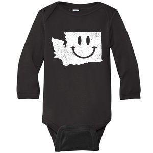 Smiling In Wa Funny Washington Happy Face Baby Long Sleeve Bodysuit