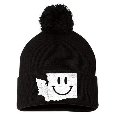 Smiling In Wa Funny Washington Happy Face Pom Pom 12in Knit Beanie