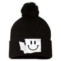 Smiling In Wa Funny Washington Happy Face Pom Pom 12in Knit Beanie