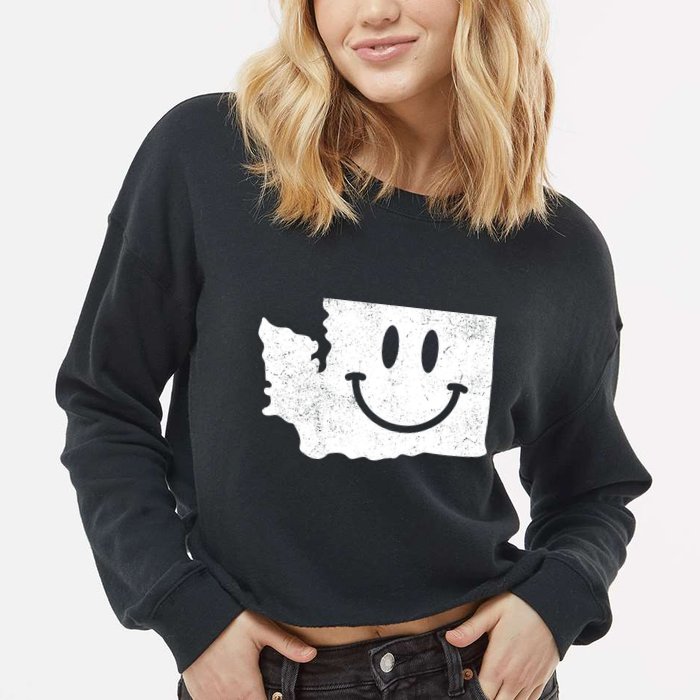 Smiling In Wa Funny Washington Happy Face Cropped Pullover Crew