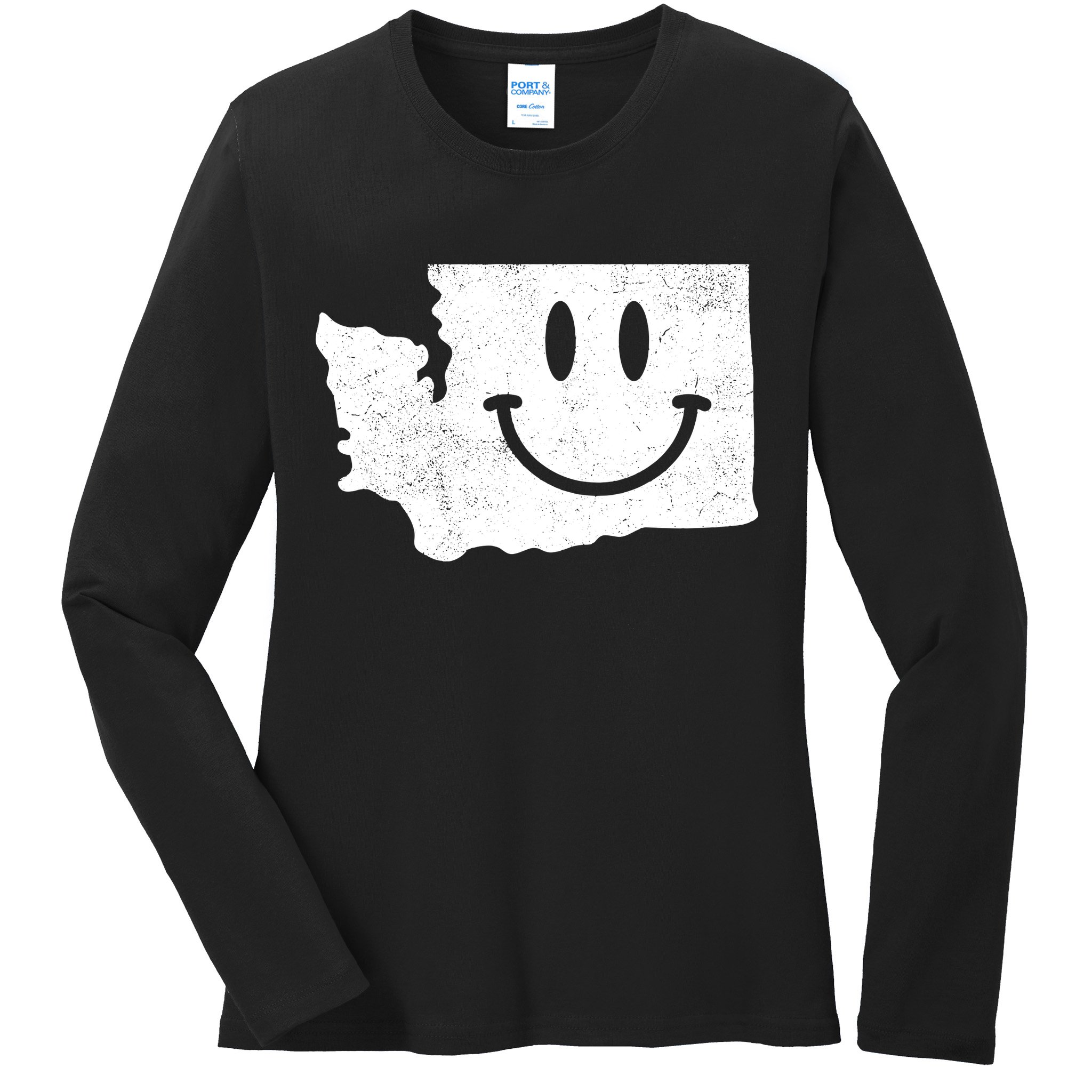 Smiling In Wa Funny Washington Happy Face Ladies Long Sleeve Shirt