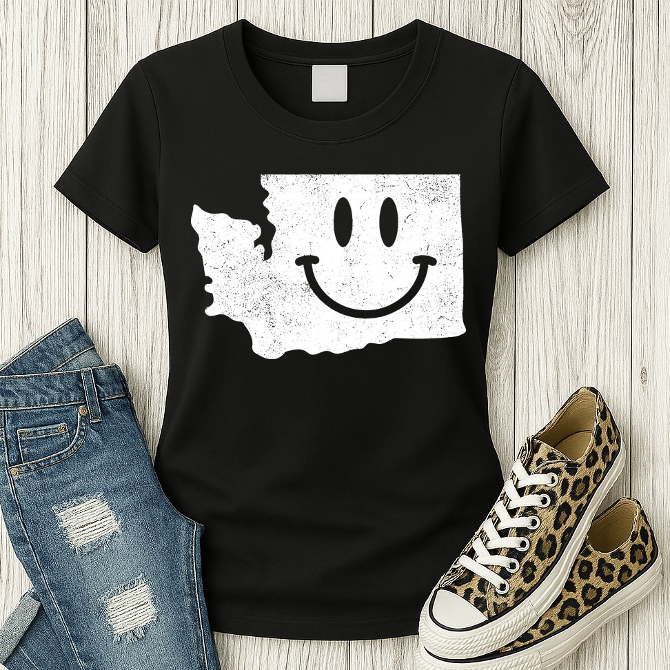 Smiling In Wa Funny Washington Happy Face Womens T-Shirt