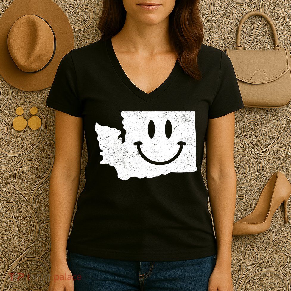 Smiling In Wa Funny Washington Happy Face Women's V-Neck T-Shirt