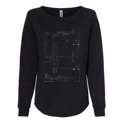 Spitfire Ix Wwii Blueprint Series Fighter Airplane Womens California Wash Sweatshirt