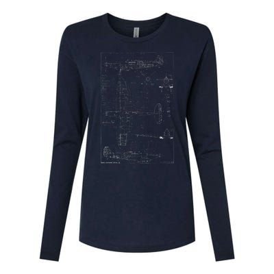 Spitfire Ix Wwii Blueprint Series Fighter Airplane Womens Cotton Relaxed Long Sleeve T-Shirt