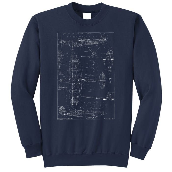 Spitfire Ix Wwii Blueprint Series Fighter Airplane Sweatshirt