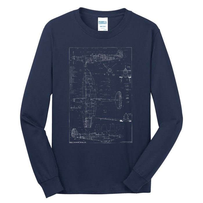 Spitfire Ix Wwii Blueprint Series Fighter Airplane Tall Long Sleeve T-Shirt