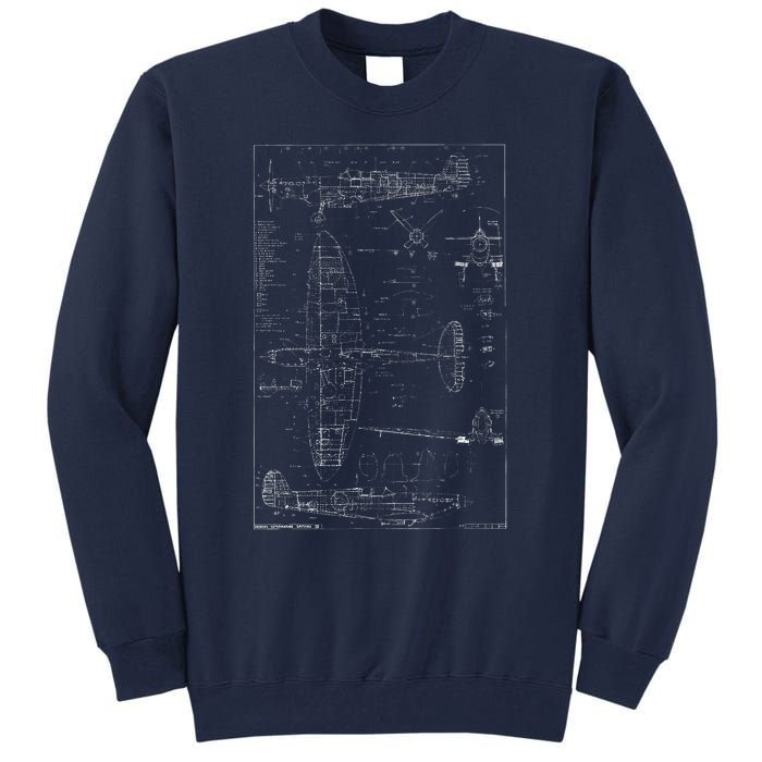 Spitfire Ix Wwii Blueprint Series Fighter Airplane Tall Sweatshirt