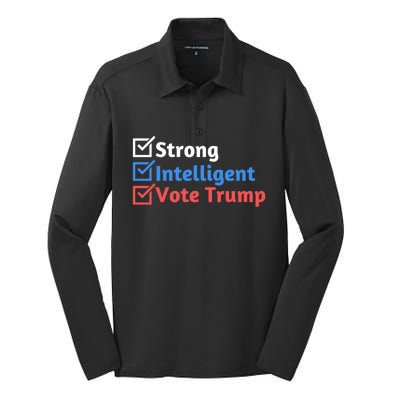 Strong Intelligent Women For Trump Girl Maga Checklist Silk Touch Performance Long Sleeve Polo