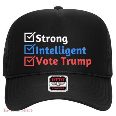 Strong Intelligent Women For Trump Maga Checklist High Crown Mesh Back Trucker Hat