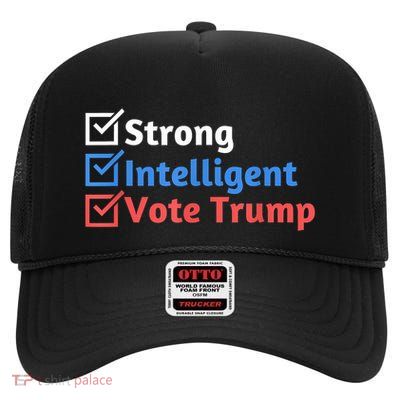 Strong Intelligent Women For Trump Girl Maga Checklist High Crown Mesh Back Trucker Hat