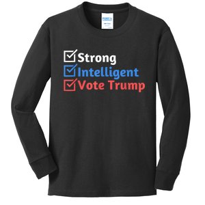 Strong Intelligent Women For Trump Girl Maga Checklist Kids Long Sleeve Shirt