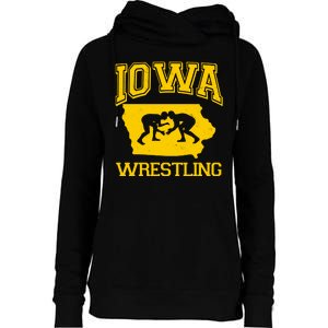 Silhouette Iowa Wrestling Team Wrestler Womens Funnel Neck Pullover Hood