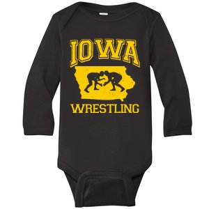 Silhouette Iowa Wrestling Team Wrestler Baby Long Sleeve Bodysuit