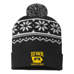 Silhouette Iowa Wrestling Team Wrestler USA-Made Snowflake Beanie