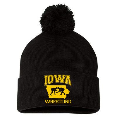 Silhouette Iowa Wrestling Team Wrestler Pom Pom 12in Knit Beanie