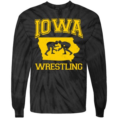 Silhouette Iowa Wrestling Team Wrestler Tie-Dye Long Sleeve Shirt