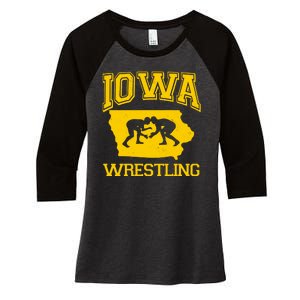 Silhouette Iowa Wrestling Team Wrestler Women's Tri-Blend 3/4-Sleeve Raglan Shirt