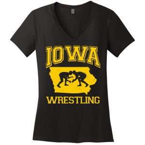 Silhouette Iowa Wrestling Team Wrestler Women's V-Neck T-Shirt