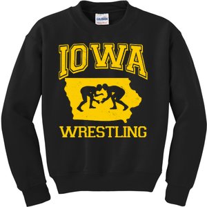 Silhouette Iowa Wrestling Team Wrestler Kids Sweatshirt