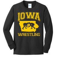 Silhouette Iowa Wrestling Team Wrestler Kids Long Sleeve Shirt