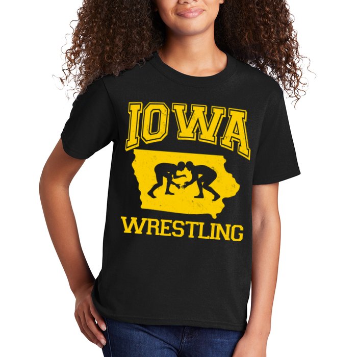 Silhouette Iowa Wrestling Team Wrestler Kids T-Shirt
