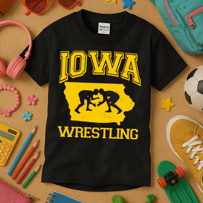 Silhouette Iowa Wrestling Team Wrestler Kids T-Shirt