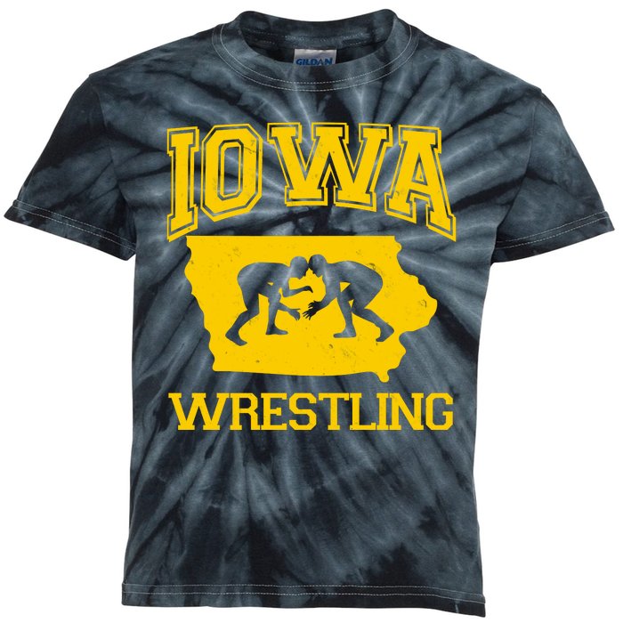 Silhouette Iowa Wrestling Team Wrestler Kids Tie-Dye T-Shirt