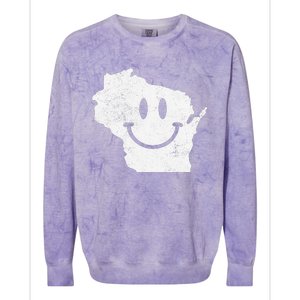 Smiling in WI – Funny Wisconsin Happy Face Colorblast Crewneck Sweatshirt