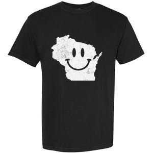 Smiling in WI – Funny Wisconsin Happy Face Garment-Dyed Heavyweight T-Shirt