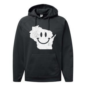 Smiling in WI – Funny Wisconsin Happy Face Performance Fleece Hoodie