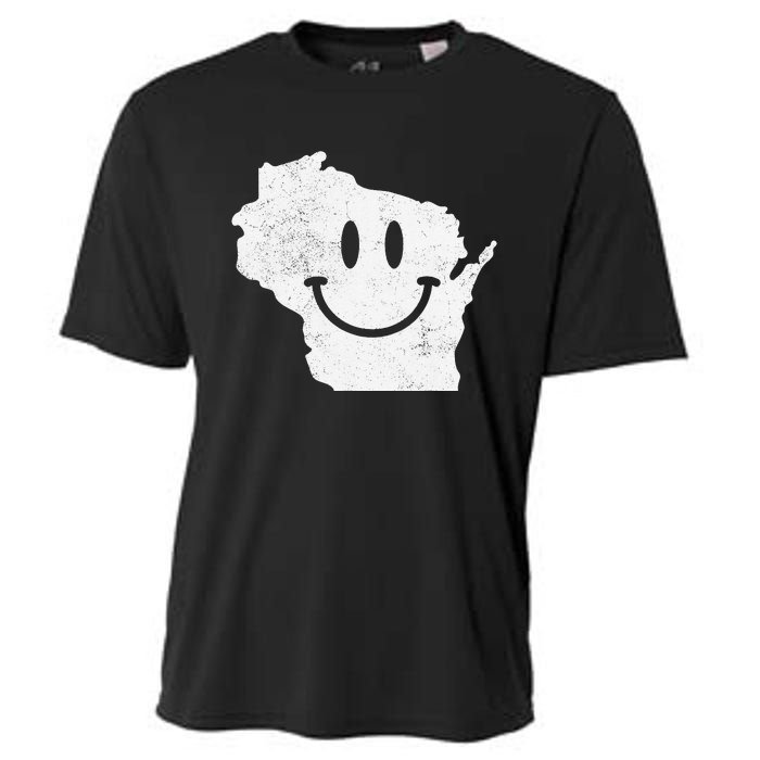 Smiling in WI – Funny Wisconsin Happy Face Cooling Performance Crew T-Shirt